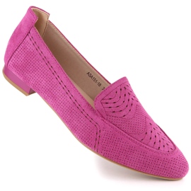 Slip-on da donna in camoscio traforato fucsia Jezzi ASA151-18 rosa 1