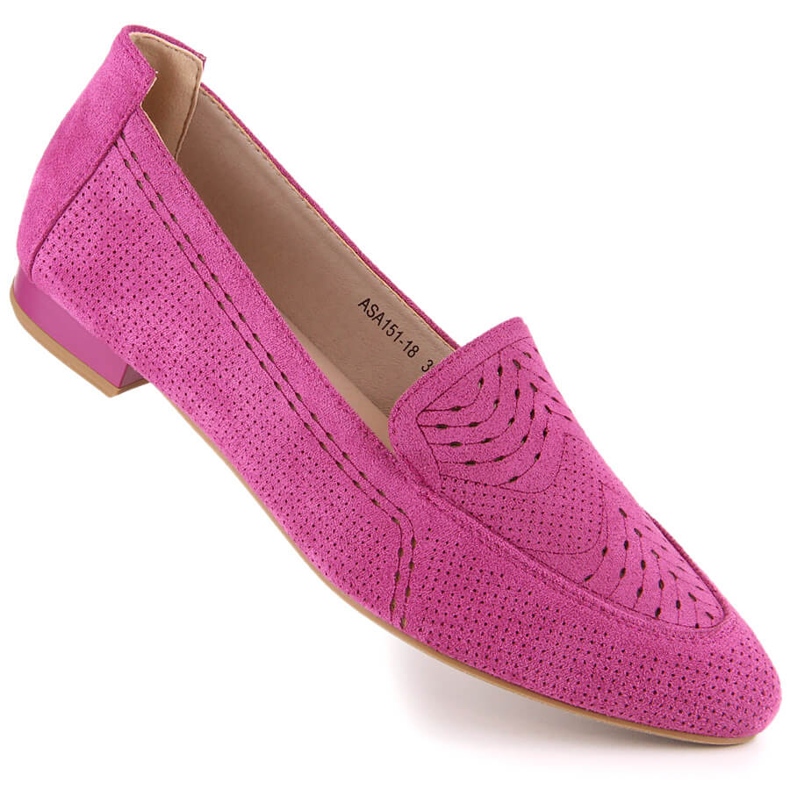 Slip-on da donna in camoscio traforato fucsia Jezzi ASA151-18 rosa 1