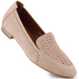 Slip-on da donna in camoscio traforato beige Jezzi ASA151-18 1