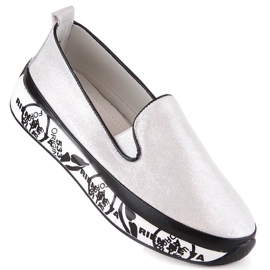 S.Barski LR29050 comode scarpe slip-on in pelle da donna argento 1