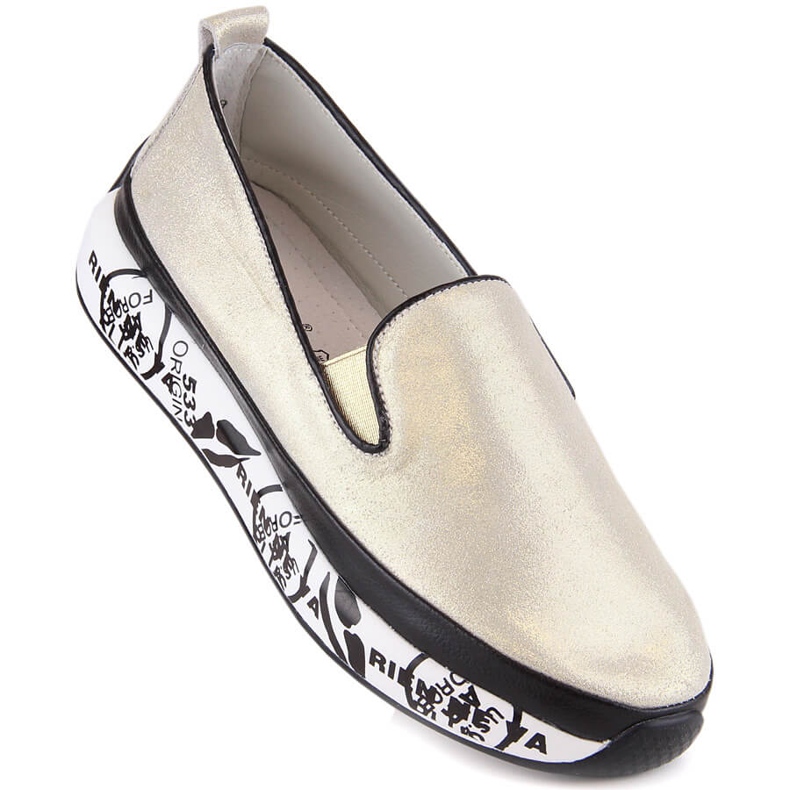 S.Barski LR29050 comode scarpe slip-on in pelle da donna d'oro 1