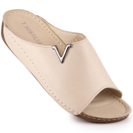 Pantofole con zeppa in pelle beige da donna T.Sokolski L22-301 1