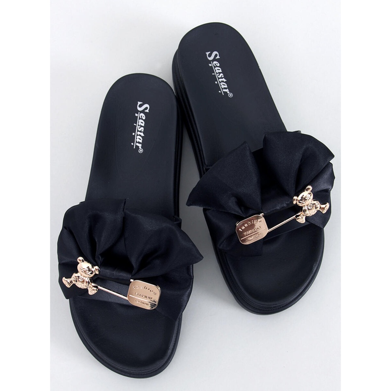 BM Pantofole Teddy Black con plateau e orsetto nero 1