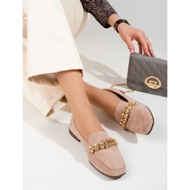 Mocassini da donna in camoscio con cristalli Shelovet beige 2