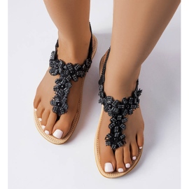 PA1 Sandali neri decorati con fiori Hervieux nero 1