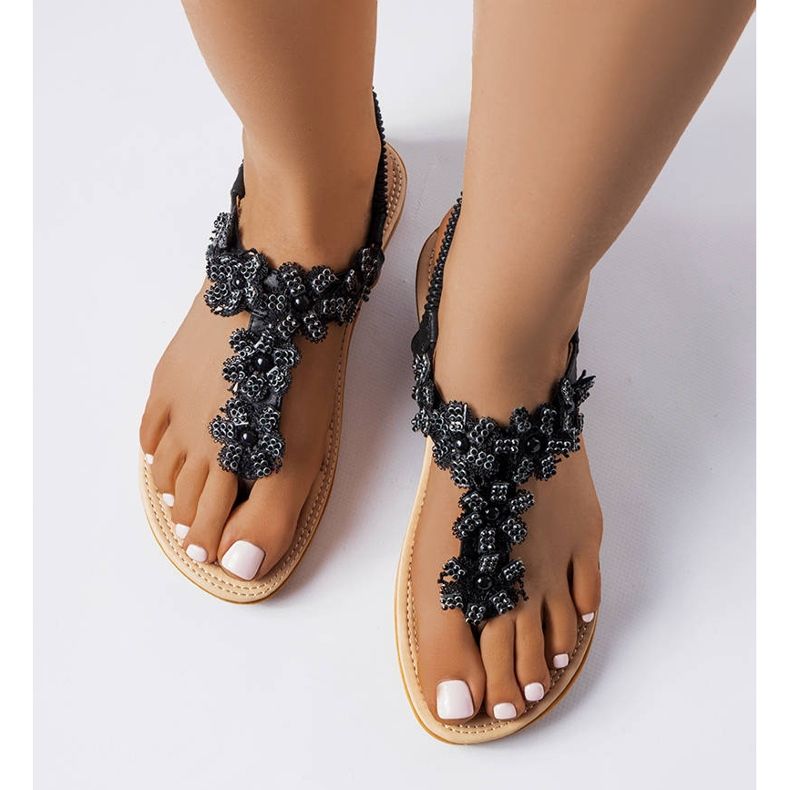 PA1 Sandali neri decorati con fiori Hervieux nero 1