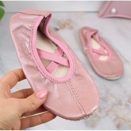 Ballerine da bambina in pelle per ballare con elastici rosa Nazo NB02 1