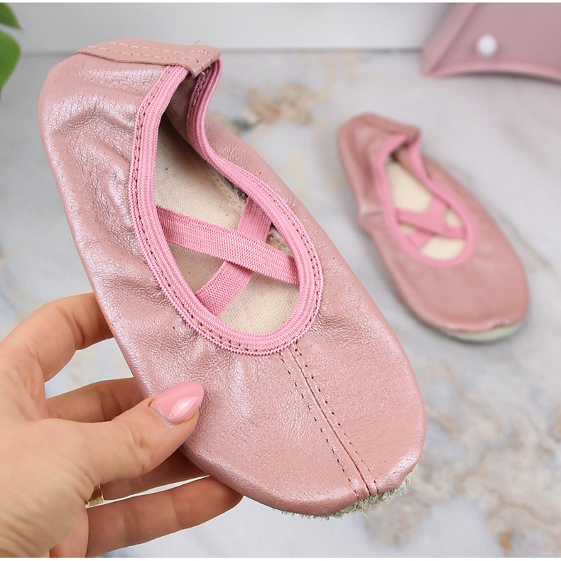 Ballerine da bambina in pelle per ballare con elastici rosa Nazo NB02 1