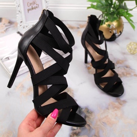 Sandali da donna con elastici neri Potocki LE20016 nero 1