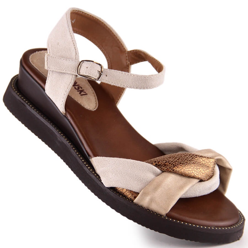 M. DASZYŃSKI Sandali con zeppa da donna beige M.Daszyński MR2267-4 1