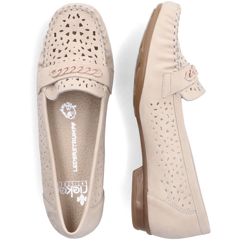 Comodi mocassini da donna traforati Rieker 40068-60 beige 1