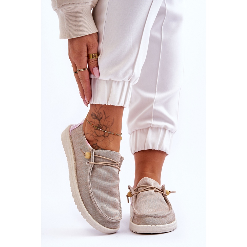 PM1 Sneakers Senza Lacci Da Donna Di Tela Beige Kenza 1