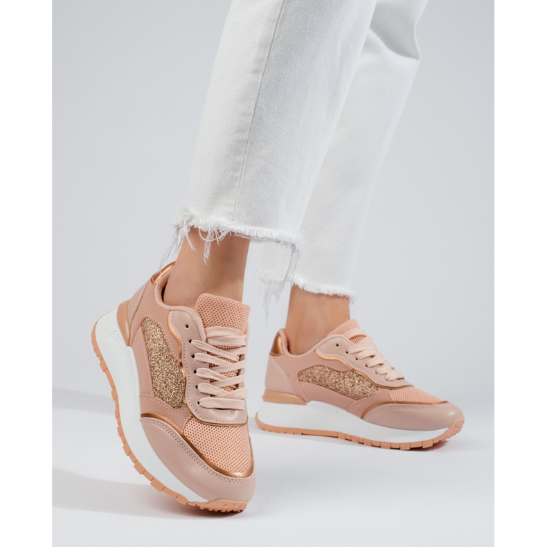 Sneakers da donna Shelovet rosa e oro con plateau 1
