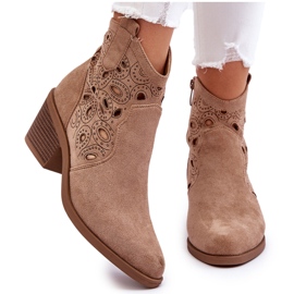 S.Barski Stivali da cowboy traforati in pelle scamosciata da donna, Beige 7
