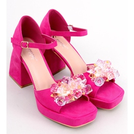 PA1 Sandali su tacco largo con pietre Mirella Fucsia rosa 1