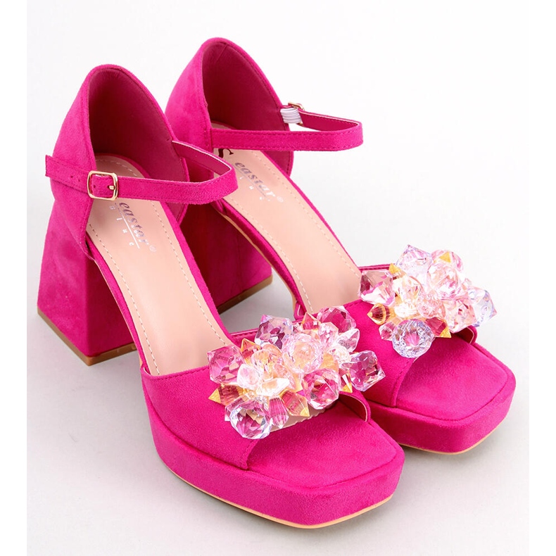 PA1 Sandali su tacco largo con pietre Mirella Fucsia rosa 1