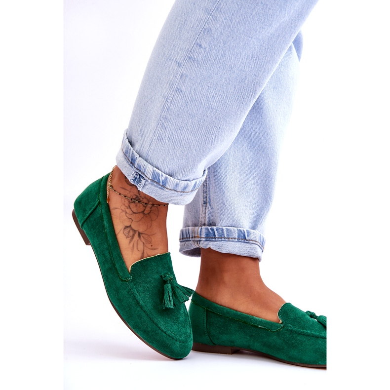 Belluci Mocassino Classico In Camoscio Con Frange Verde Averil 3