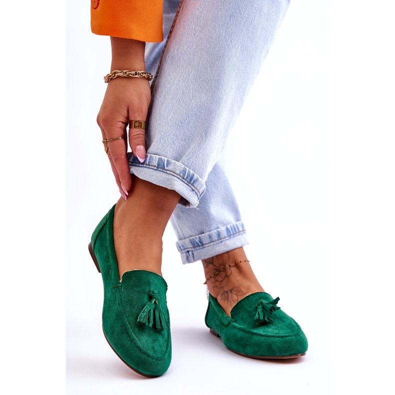 Belluci Mocassino Classico In Camoscio Con Frange Verde Averil 2
