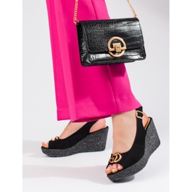 Sandalo donna con zeppa Shelovet in camoscio nero 2