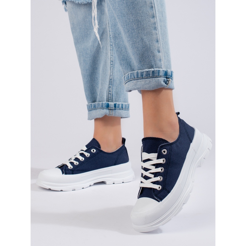 Sneakers da donna con plateau in jeans Shelovet blu 2