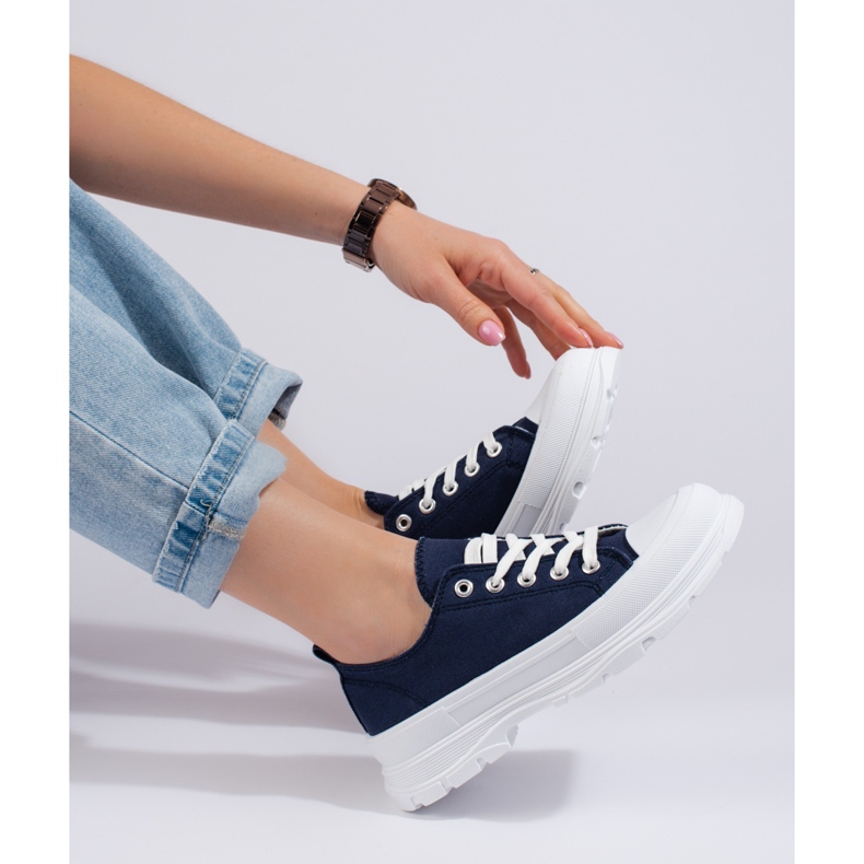 Sneakers da donna con plateau in jeans Shelovet blu 1