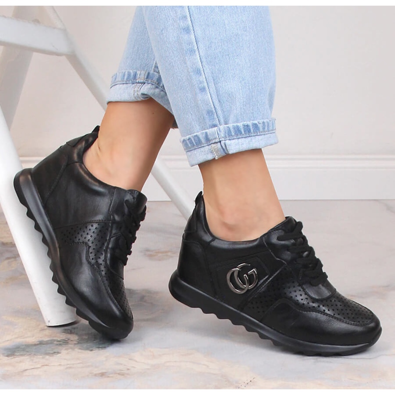 Scarpe sportive da donna con zeppa nascosta nera Jezzi ASA170-11 nero 1