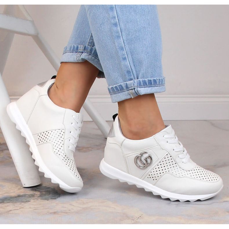 Scarpe sportive da donna con zeppa nascosta bianche Jezzi ASA170-11 bianco 1