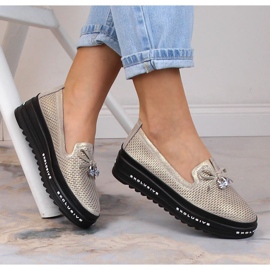 S.Barski AL22400 scarpe da donna comode senza lacci in pelle color oro d'oro 1