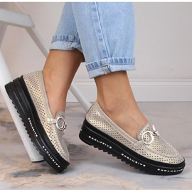 Comode scarpe slip-on traforate in pelle oro S.Barski LR27750 d'oro 1