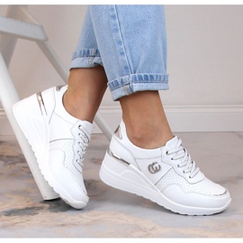 Scarpe con zeppa da donna comode in pelle sneakers bianche S.Barski LR29169 bianca 1