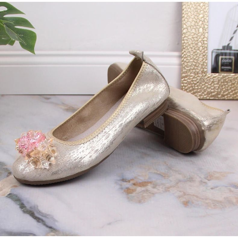 Ballerine da donna in pelle con tacco basso e cristalli oro Filippo DP4527 d'oro 1