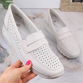 Scarpe con zeppa traforate in pelle da donna Rieker N3356-80 bianco 2