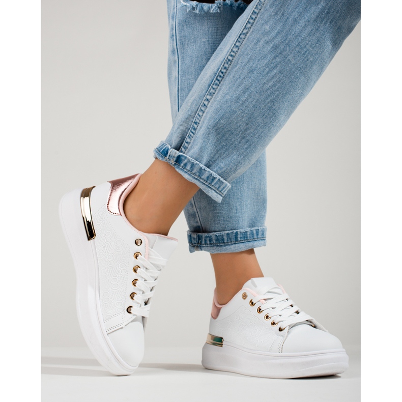 Sneakers da donna Shelovet bianche con inserto oro bianco 1