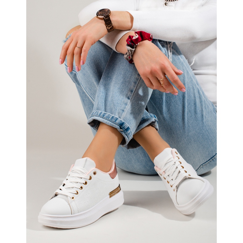 Sneakers da donna Shelovet bianche con inserto oro bianca 2