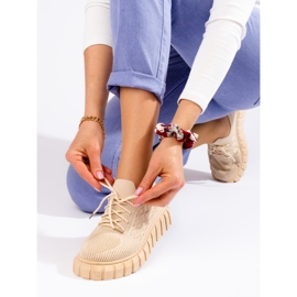 Scarpe sportive da donna in tessuto Shelovet beige 1