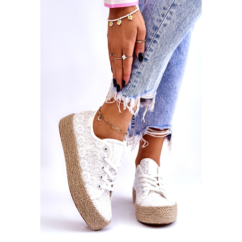 Sneakers da donna con piattaforma intrecciata Big Star LL274199 Bianche bianca 1