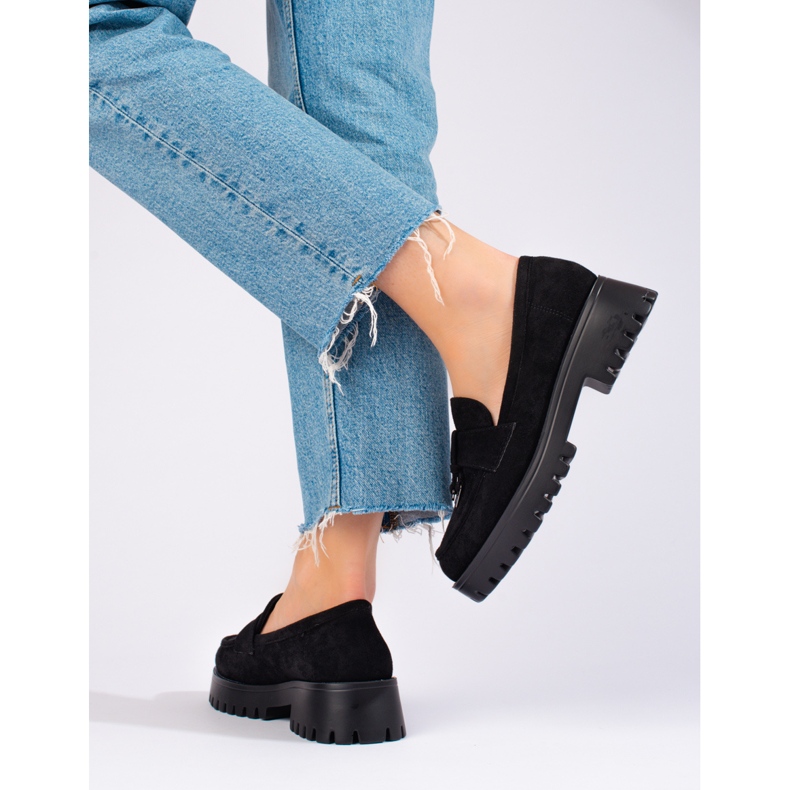 Scarpe con zeppa da donna in camoscio nero Shelovet 2