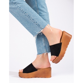 Pantofole da donna nere con zeppa in camoscio Shelovet nero 1