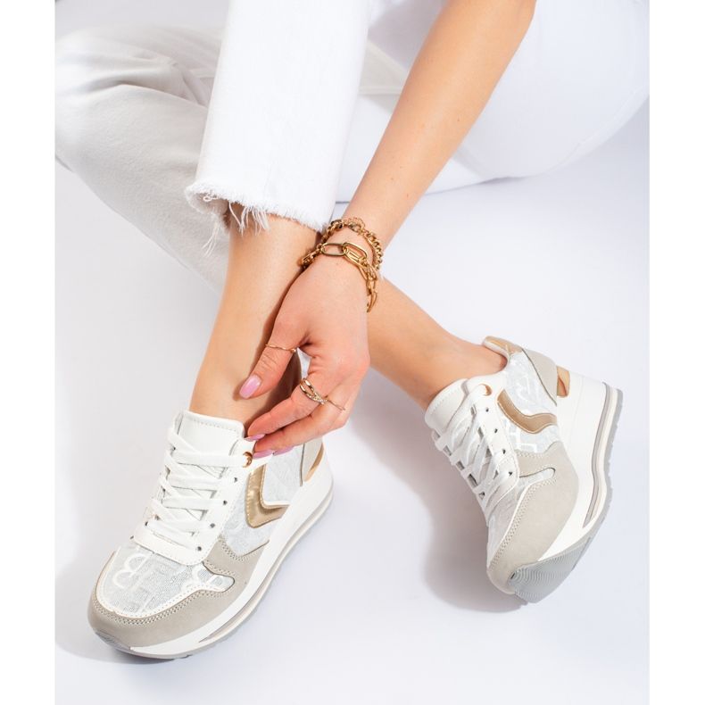 Sneakers con zeppa Shelovet da donna beige 1