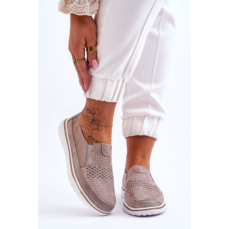 Scarpa Slip-on in Pelle Scamosciata Beige-Oro Inez 2