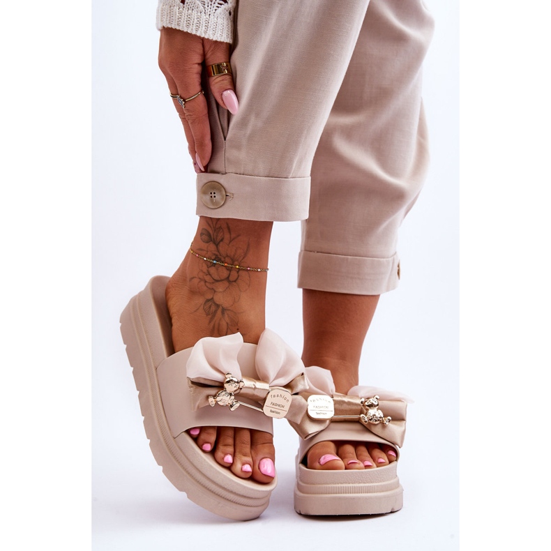 PE1 Pantofole Con Fiocco E Teddy Decorativo Beige Suzy 1