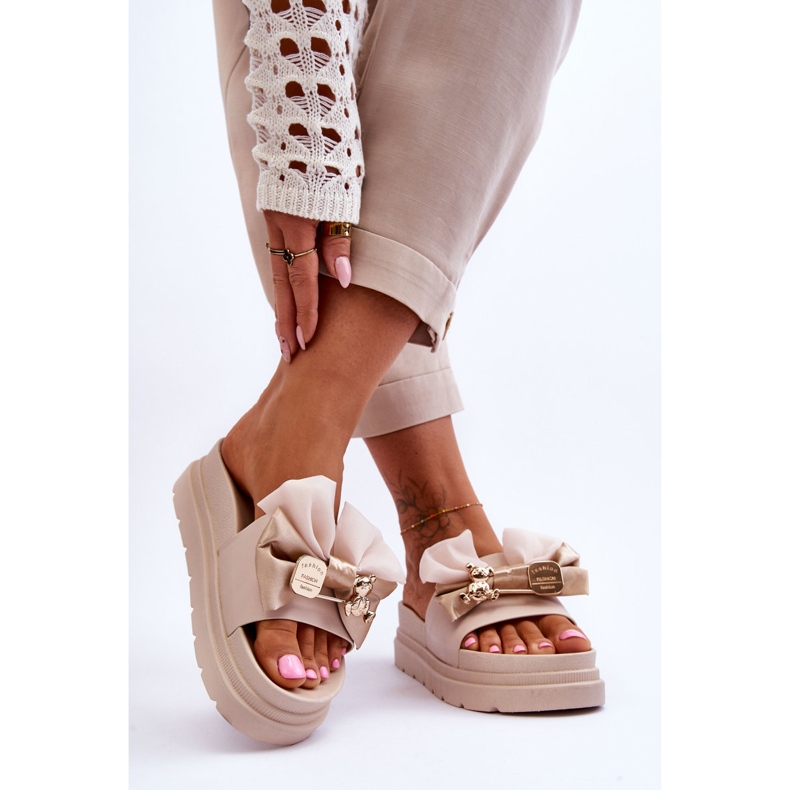 PE1 Pantofole Con Fiocco E Teddy Decorativo Beige Suzy 2