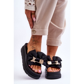 PE1 Pantofole Con Fiocco E Orsacchiotto Decorativo Black Suzy nero 2