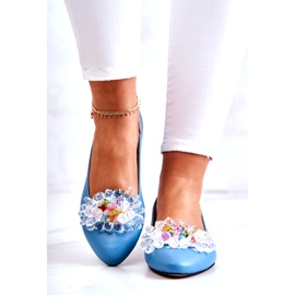 Alberto Violli Ballerine in pelle femminile con blu decorazione 3