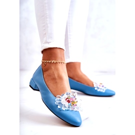 Alberto Violli Ballerine in pelle femminile con blu decorazione 4