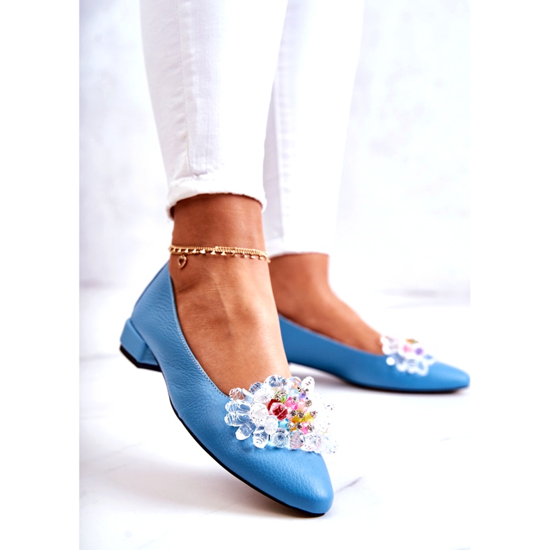 Alberto Violli Ballerine in pelle femminile con blu decorazione 4