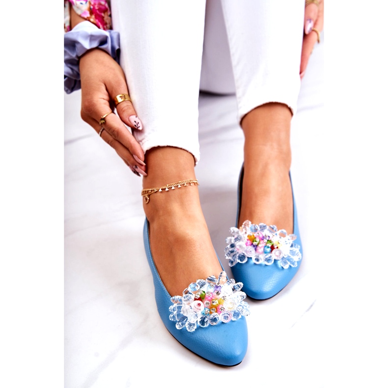 Alberto Violli Ballerine in pelle femminile con blu decorazione 5