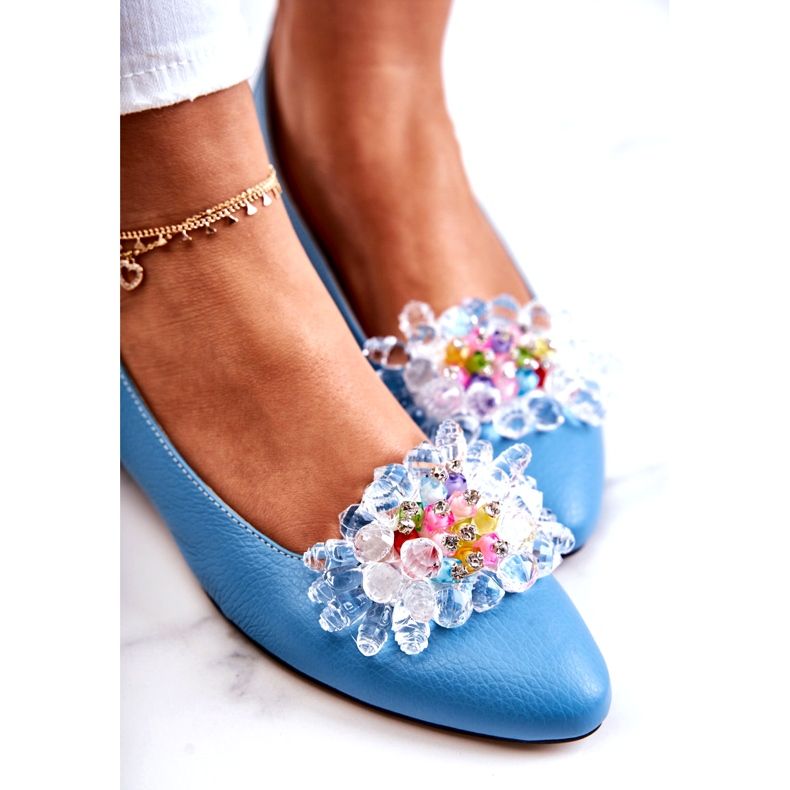 Alberto Violli Ballerine in pelle femminile con blu decorazione 6