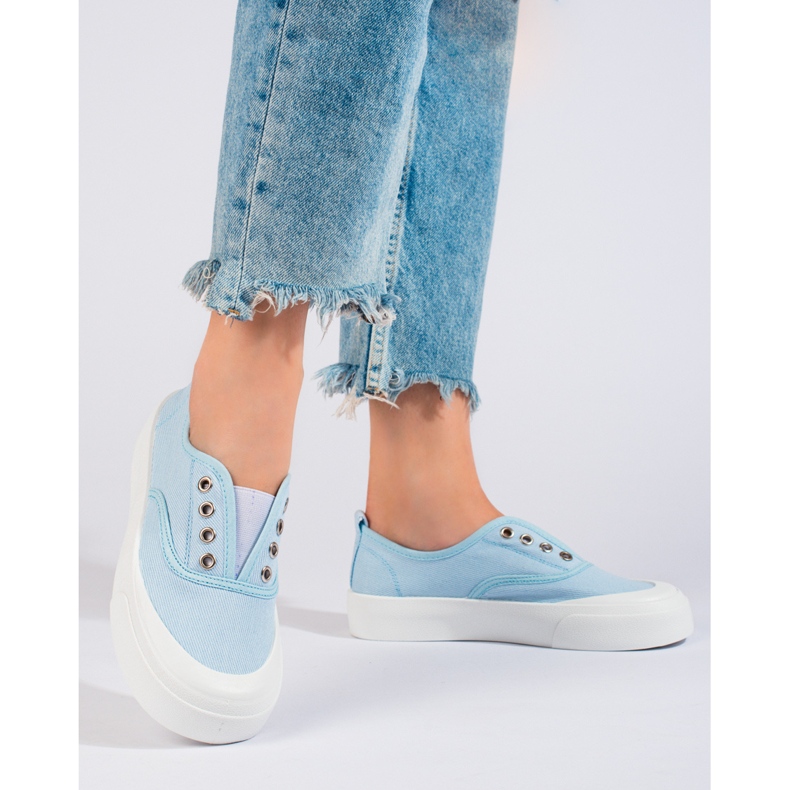 Sneaker senza lacci con plateau di colore blu di Shelovet 2