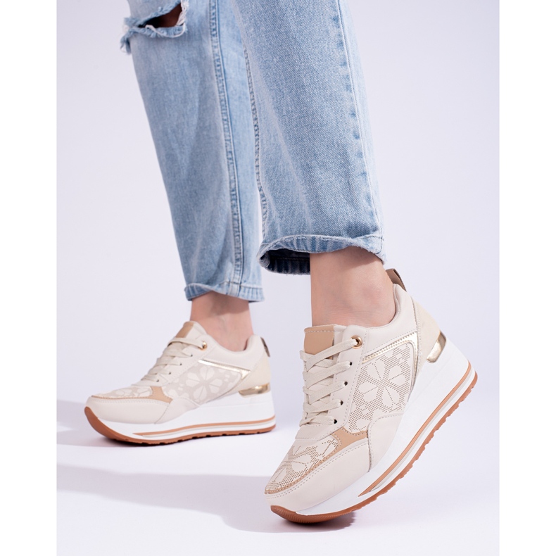 Sneakers con zeppa Shelovet beige da donna 1